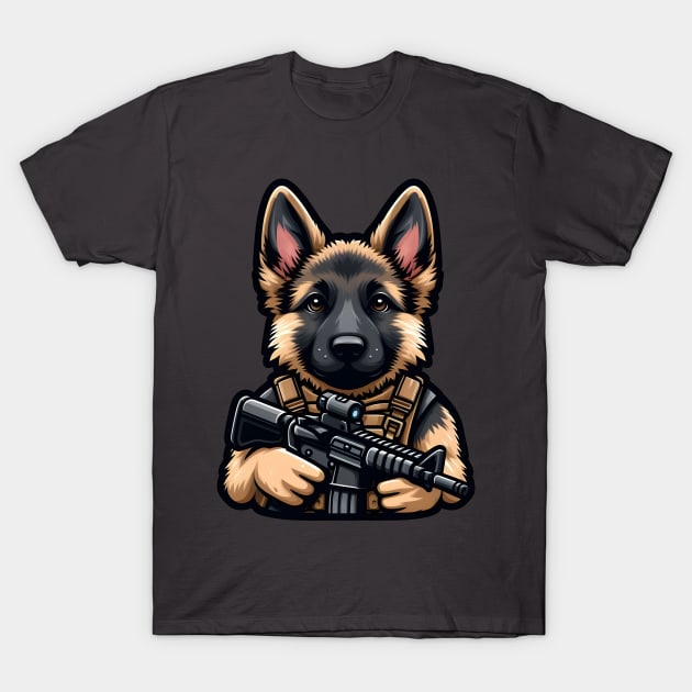 Tactical German Shepard Puppy T-Shirt by Rawlifegraphic